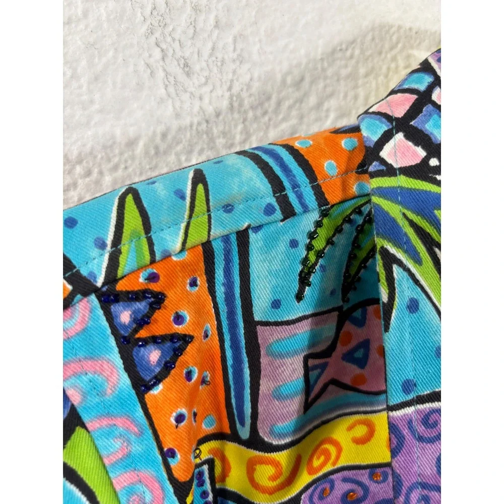 Life Style Jacket‎ Womens PM Multicolor Beaded Tropical Fish Novelty Print Arsty